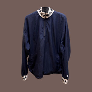 Champion Half-Zip Pullover | Navy Striped | Size XL | Vintage
